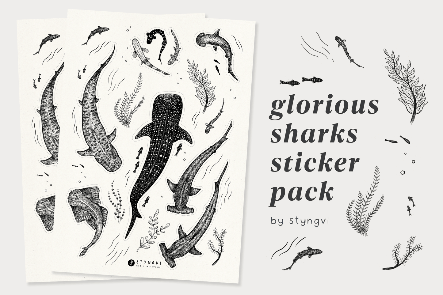 Styngvi Glorious Sharks Sticker Pack - A5 sheet