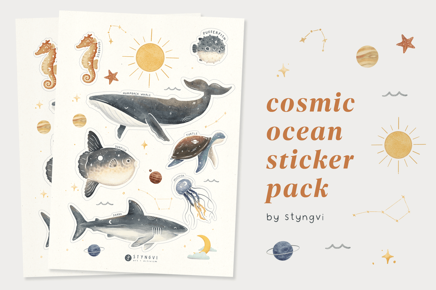 Styngvi Cosmic Ocean Sticker Pack - A5 sheet