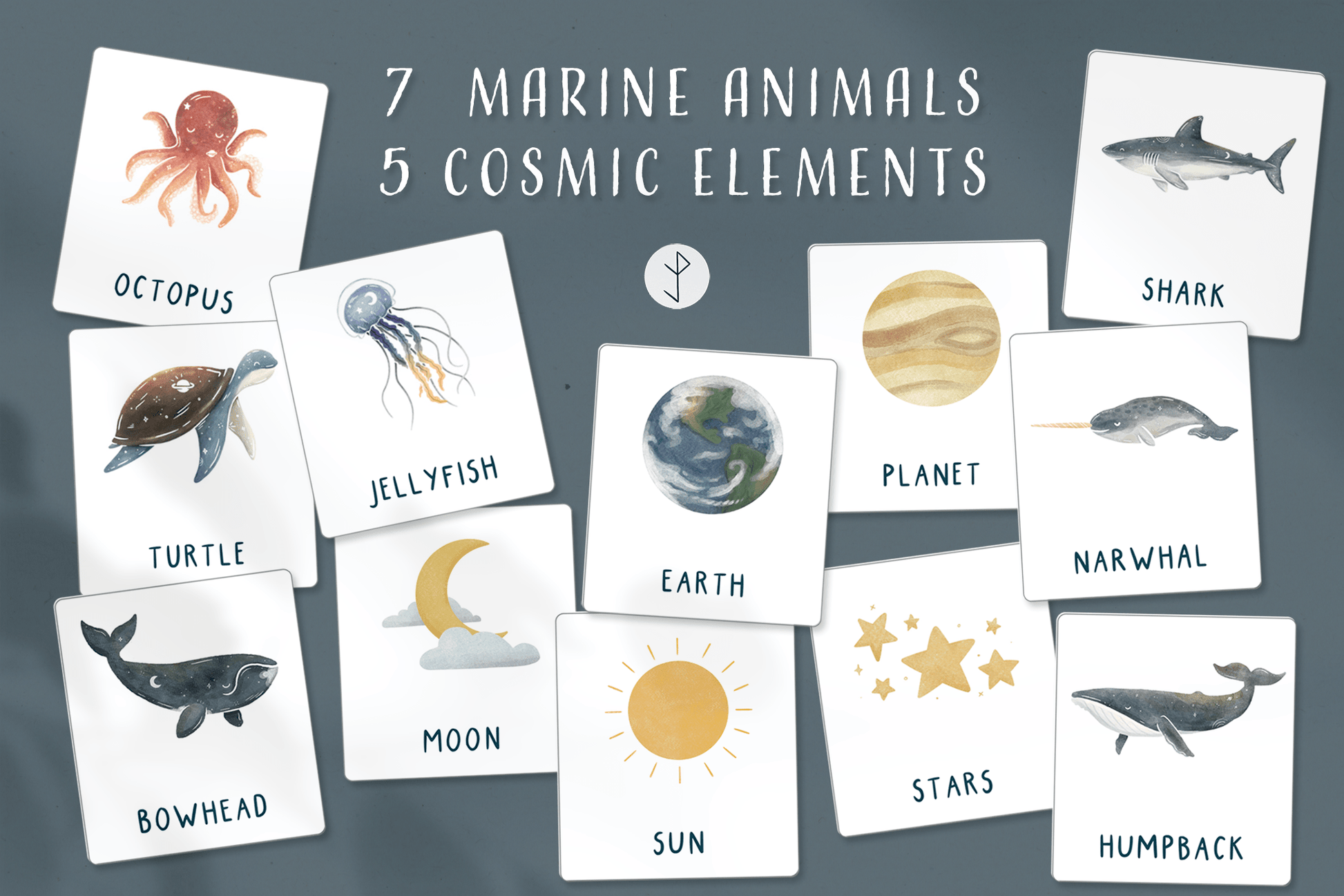 Styngvi Cosmic Ocean 3-Part Montessori Cards