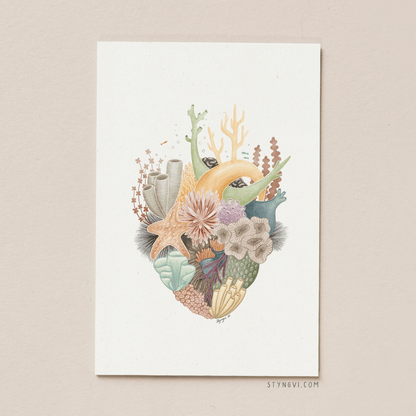 Styngvi A4 Print Green Heart Coral Heart - Art Print